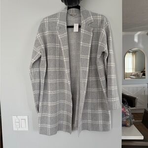 LOFT Heather Gray Plaid Open Cardigan